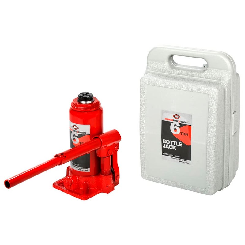 AFF Heavy Duty 6 Ton Bottle Jack with Plastic Carrying Case, Machine Hardened Steel Saddles, Centered Pumps and Rams, 3506C - Image 1